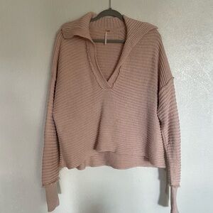 Free People Pink Cozy Collared Sweater